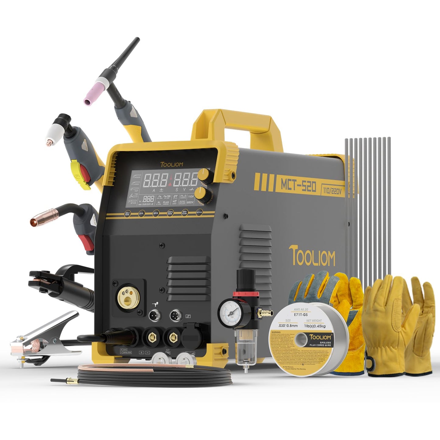 TOOLIOM MIG/TIG/CUT/Stick/Flux MIG/Spool Gun Welder 6 in 1 Multiprocess Welding Machine 110/220V Dual Voltage Aluminum Welding Machine Spool Gun Compatible