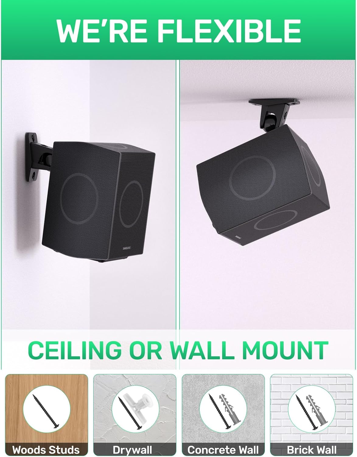 Borenbuir 1/4"- 20, 5mm 4mm q990D, 11 lbs Surround Sound Rear Speaker Wall Mount, Ceiling Mount Bracket for Universal