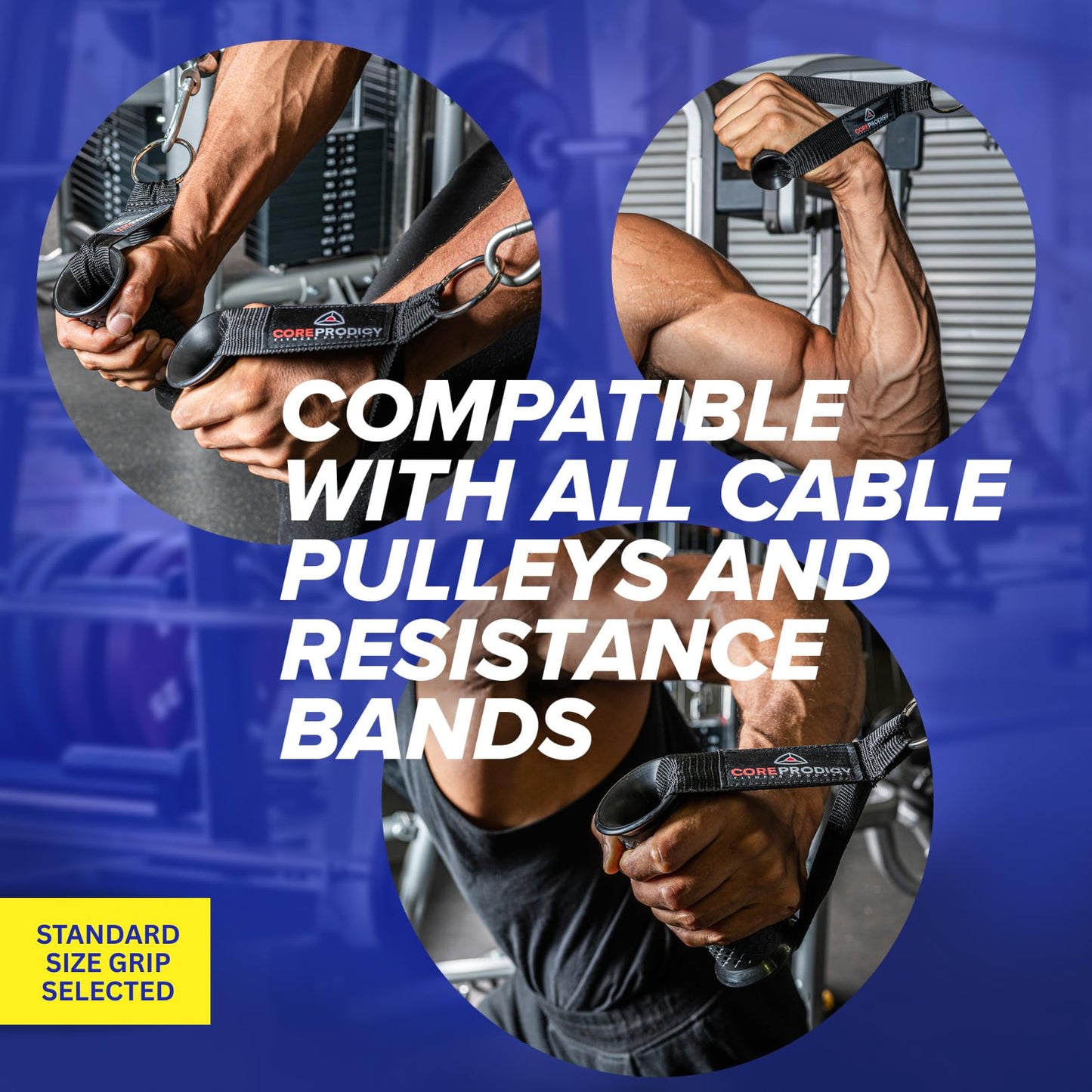 Core Prodigy Heavy Duty Exercise Handles - Grip Attachments for Cable Machine Pulleys, Gym Equipment, Resistance Bands, and Weight Lifting (Standard)