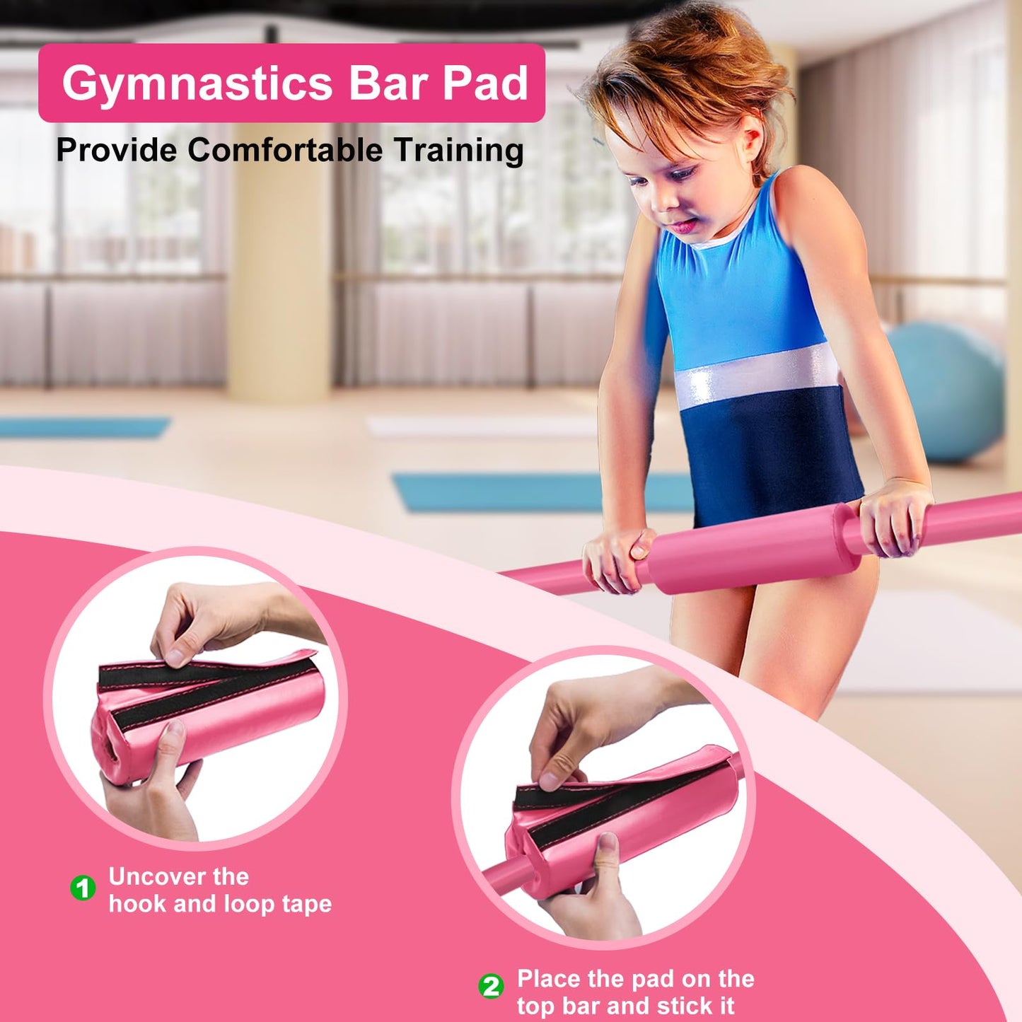 RINREA Gymnastic Bars for Kids with Adjustable Height, Folding Gymnastic Training Kip Bar, Expandable Horizontal Bar for Home (Pink_Mat)