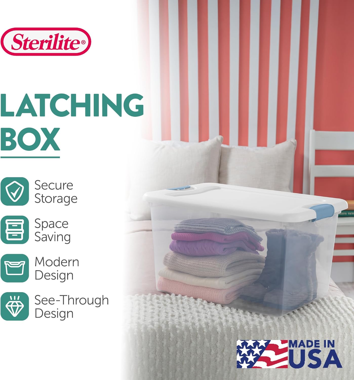 Sterilite 6-Pack Latching Storage Bins - Heavy-Duty 64 Quart Clear Plastic Containers for Organizing