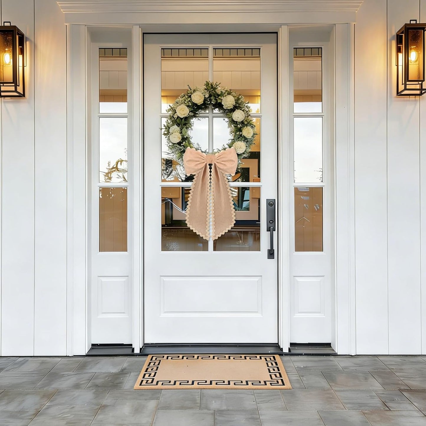 Skiennix Scalloped Wreath Sash - Ruffle Ribbon Bow for Front Door & Yard Decor | Burlap, 2 Pcs