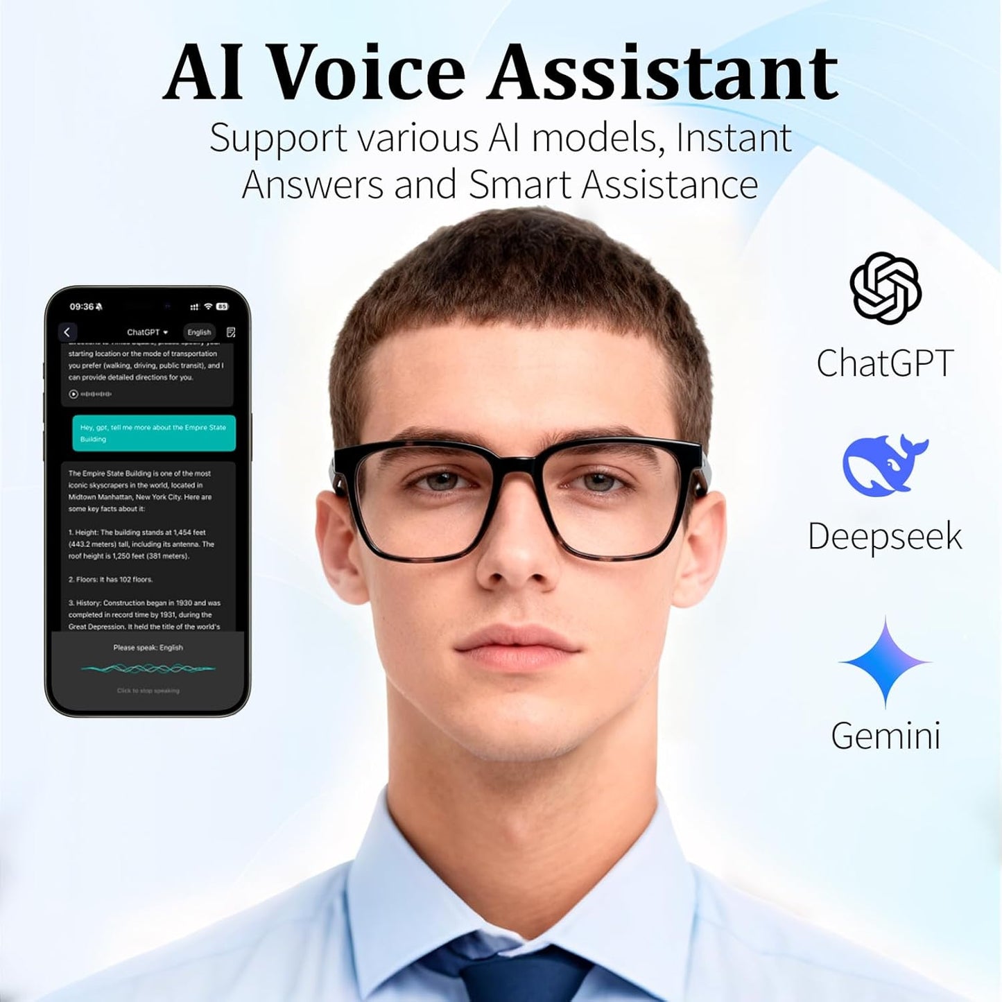 loangyunfone AI Smart Glasses with Real-Time Translation & Voice Assistant Bluetooth Sunglasses with Noise-Cancelling