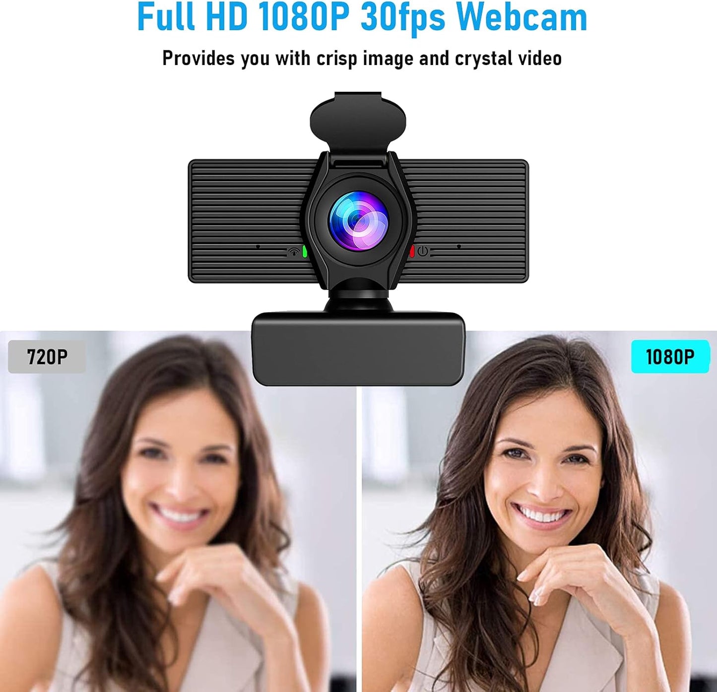 LITEPRO 1080P Webcam with Microphone & Privacy Cover, HD Web Computer Camera, USB Plug and Play Laptop PC Desktop