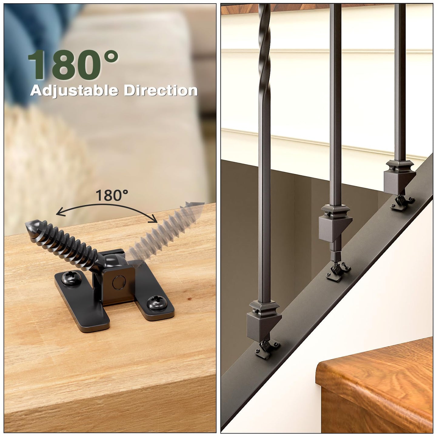 Baluster Screw Connectors, 30Pack Adjustable Height and Angle Stainless Steel Connectors with Angled Baluster Shoes for Easy Installation of 1/2" Deck Stair Hollow Metal Balusters