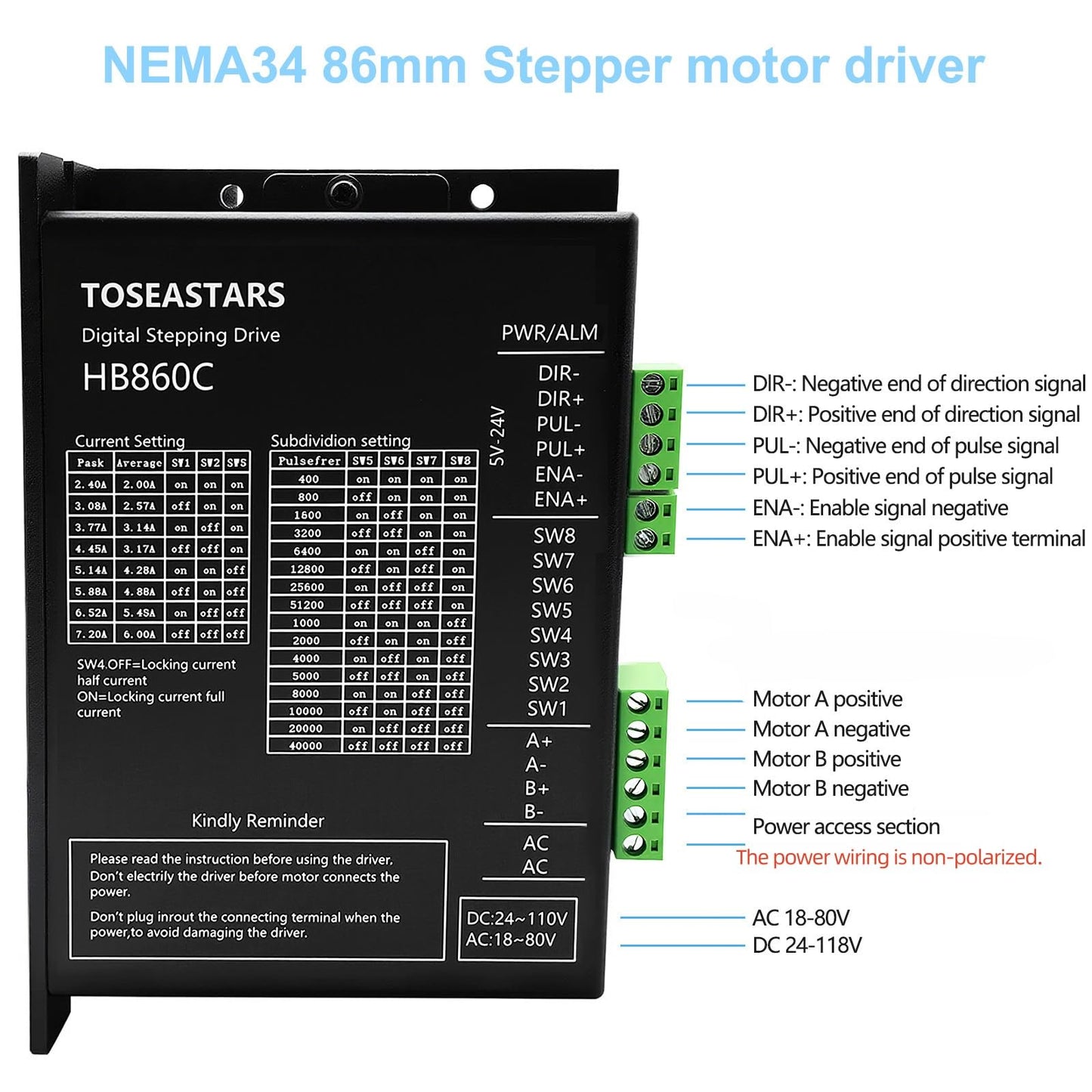 3 Axis CNC Controller Kit Nema34 86mm Stepper Motor 4.5Nm 640oz.in 2-Phase 6A, Step Motor Driver, 400W 60V Power Supply, Mach3 Control Card for CNC Router Machine Engraving