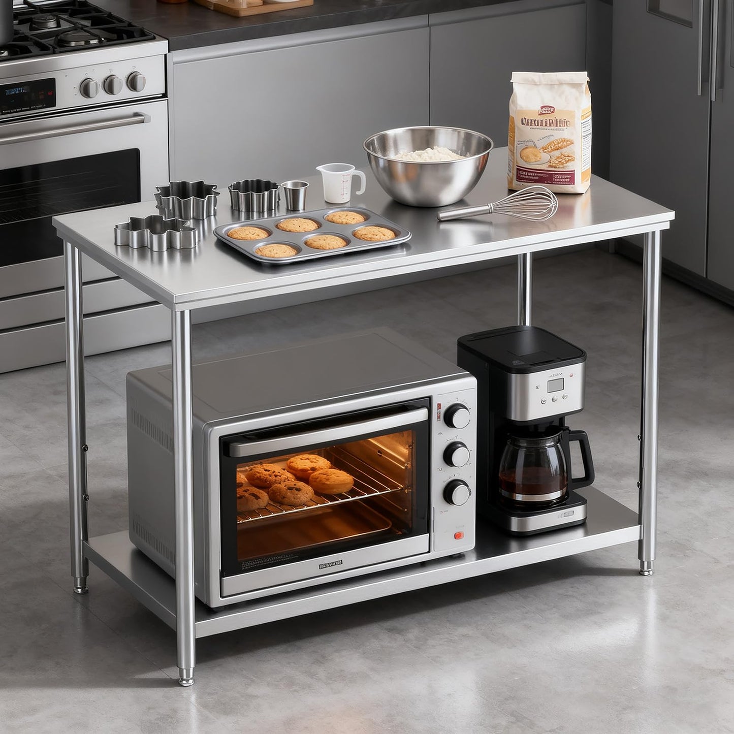 Weejian Stainless Steel Prep Table 24 x 24 x 33.5 Inch, Heavy Duty Commercial Work Table with Adjustable Undershelf, Commercial Kitchen Table for Restaurant, Bakery, Home, Workshop and Garage
