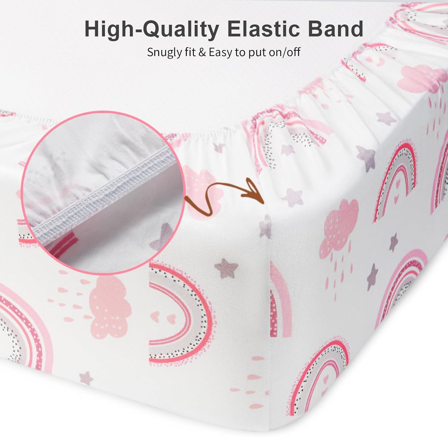 Skiennix Baby Crib Sheets - Soft Microfiber 2-Pack for Standard Crib Mattress | Pink Rainbow & Pink 28x52x8in