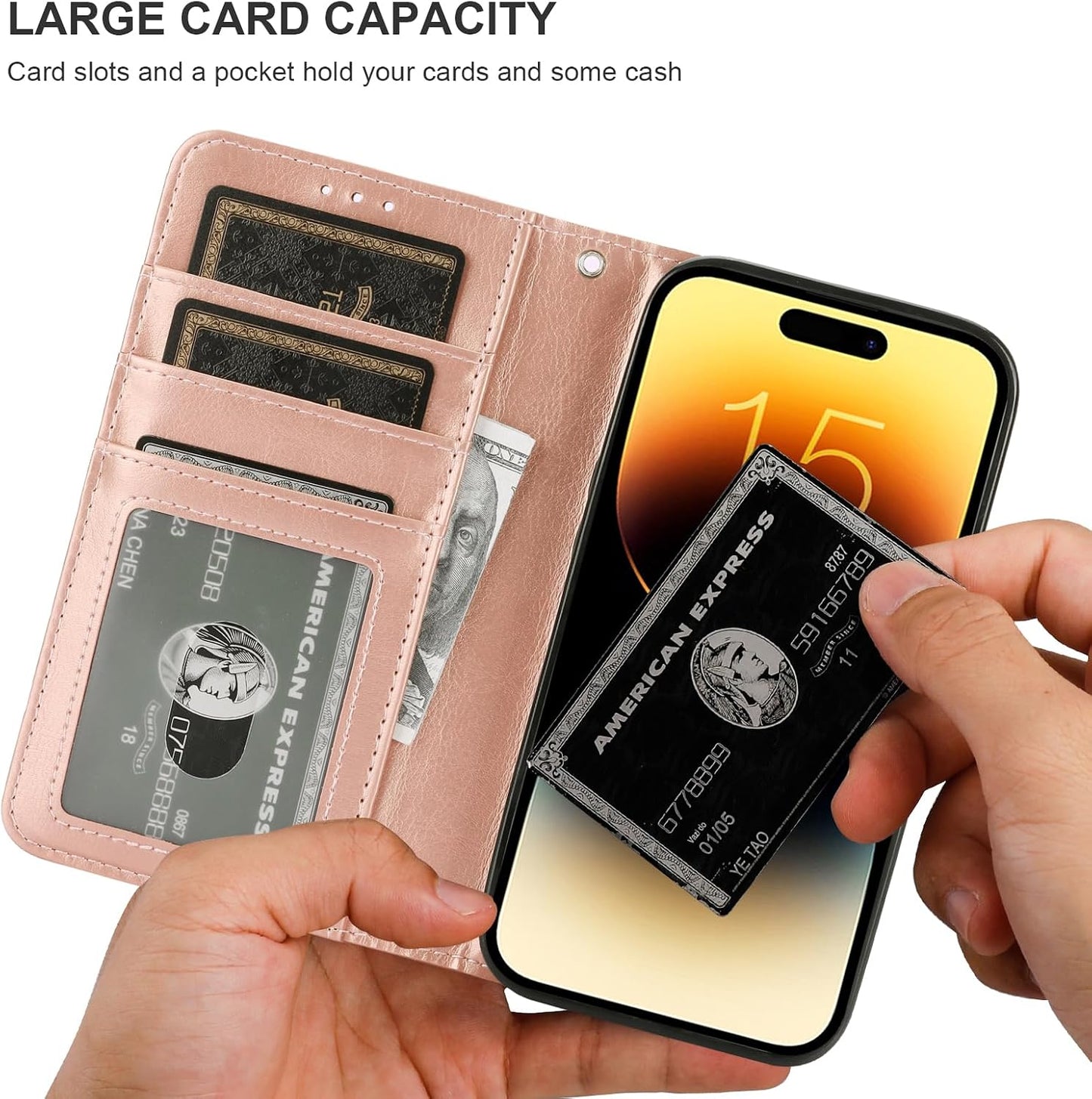 Bocasal 15 5G 6.1 inch Detachable Wallet Case for iPhone RFID Blocking Card Slots Holder Premium PU Leather Magnetic