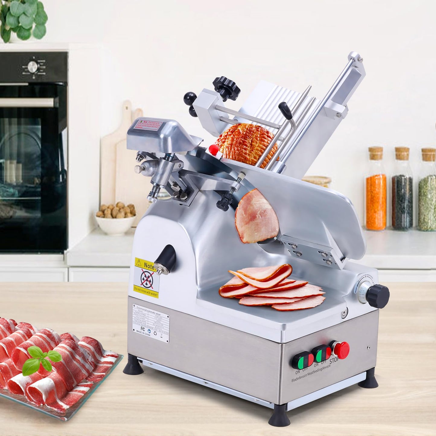 GarveeHome Commercial Meat Slicer, 550W Automatic Meat Slicer with 12 in Carbon Steel Blade, Adjustable Thickness From 0～14 mm Suitable for Commercial/Home Use