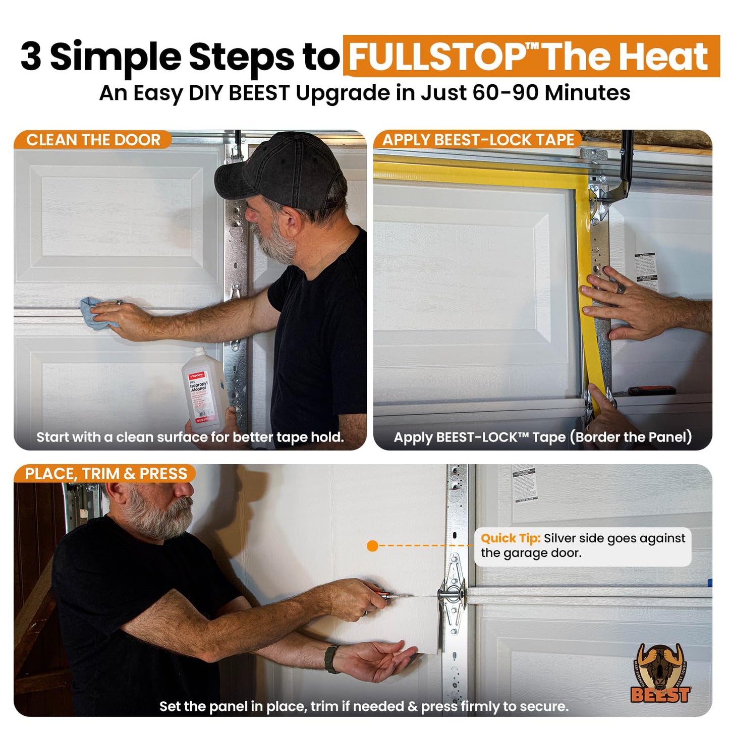 BEEST FULLSTOP Garage Door Insulation Kit w/ Seals & Window Films - 16x7 & 16x8 ft Double Garage Door Insulation Panels - Easy-to-Install 16 Pre-Cut 24x48 Foam-Core Panels w/ Tape, Cutter & Squeegee