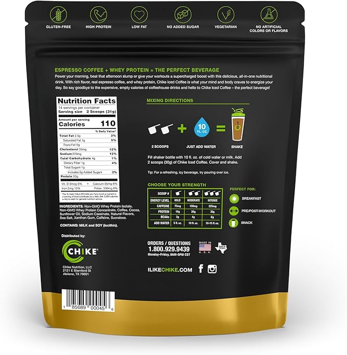 Chike Chocolate Caramel High Protein Iced Coffee, 20 G Protein, 2 Shots Espresso, 1 G Sugar, Keto Friendly and Gluten Free, 14 Servings (14.8 Ounce)
