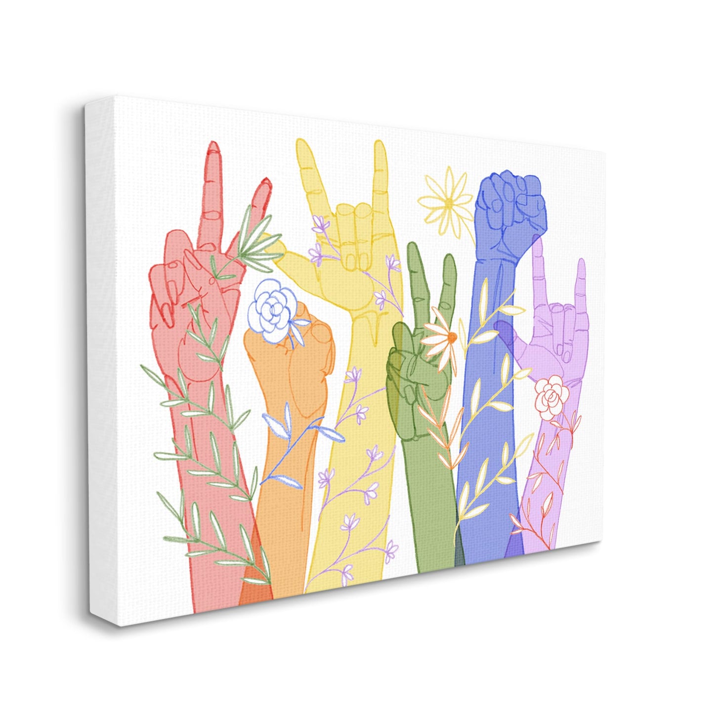 Stupell Industries Rainbow Peace Love Caring Hand Signs ASL, Design by Grace Popp Canvas Wall Art, 24 x 30, Multi-Color