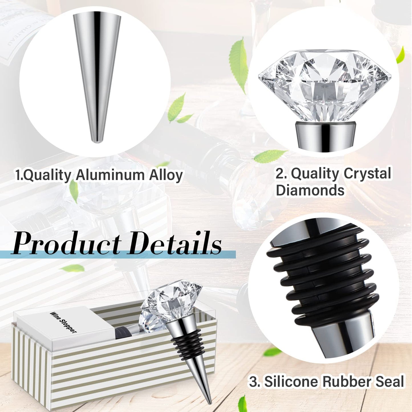 36 Pieces Crystal Wine Bottle Stopper Wine Stoppers Reusable Diamond Plug Beverage Corks Decorative Stopper Kits with Individual Present Box for Parties Wedding