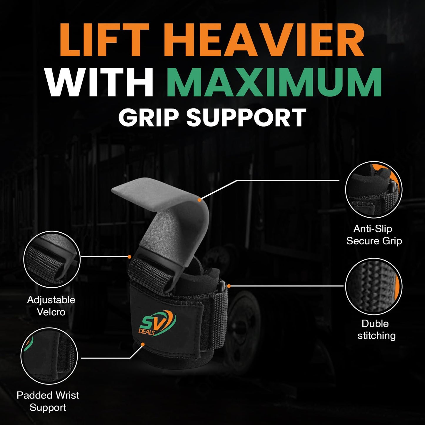 Weight Lifting Hooks with Wrist Straps for Deadlifts & Pull Ups – Heavy Duty Gym Hooks, Anti-Slip Grip, Padded Wrist Support for Strength Training, Powerlifting – SV Deals