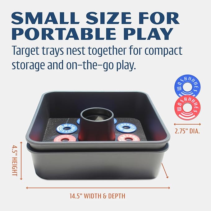 Driveway Games All Weather Washoos Washer Toss Game Set - Portable Outdoor Lawn Games for Adults and Kids, Summer, Camping, Tailgates & Beach – Includes 8 Pitching Rings & Toss Targets