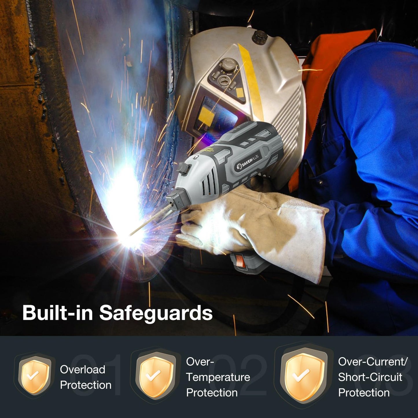 Sakerplus Portable Welding Machine, Handheld Welder Machine 110V, ARC Portable Welder with IGBT Inverter 5 Variable Current Adjustment, 30pcs 3/32" Wire Rods, Welding Helmet, Carrying Case Included