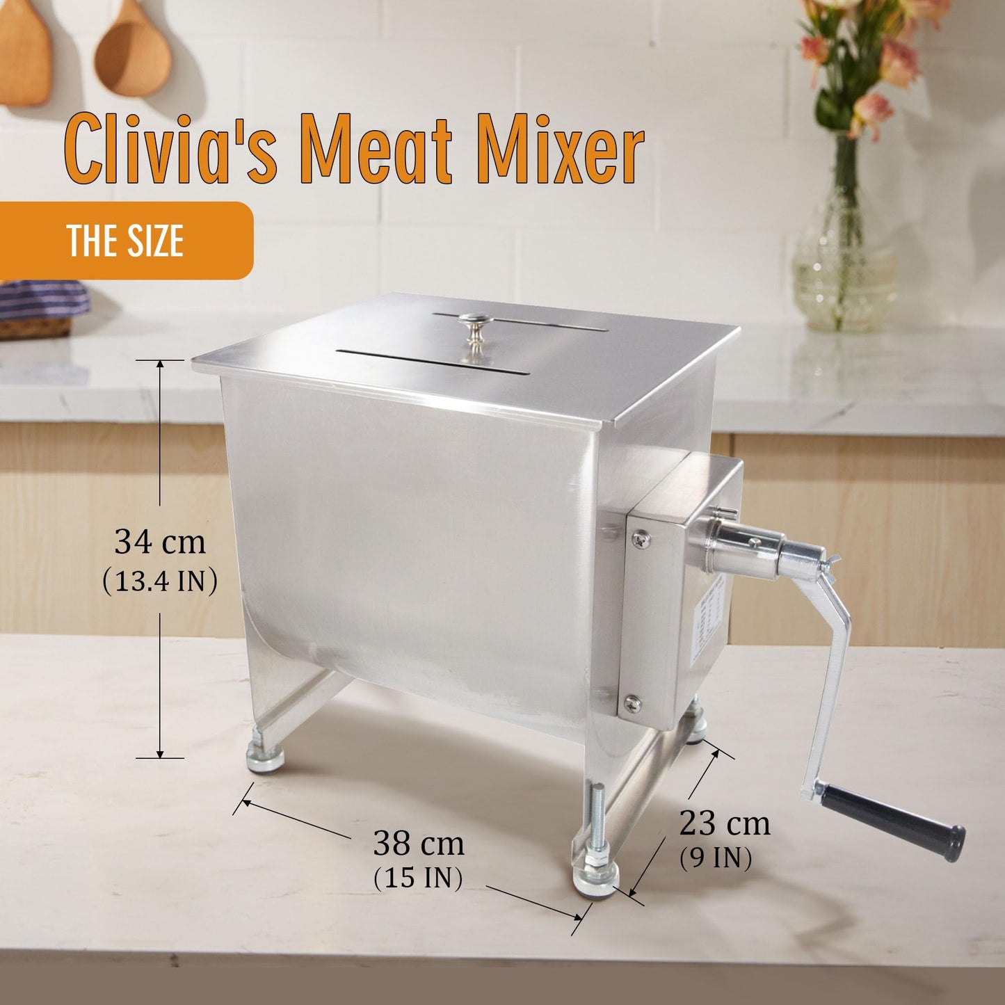 CMI Commercial Stainless Steel Manual Meat Mixers with lid,16Lb/10L Fixed Tank,(Mixing Maximum 15Lb for Meat),Sausage Mixer Machine Meat Processing Equipment