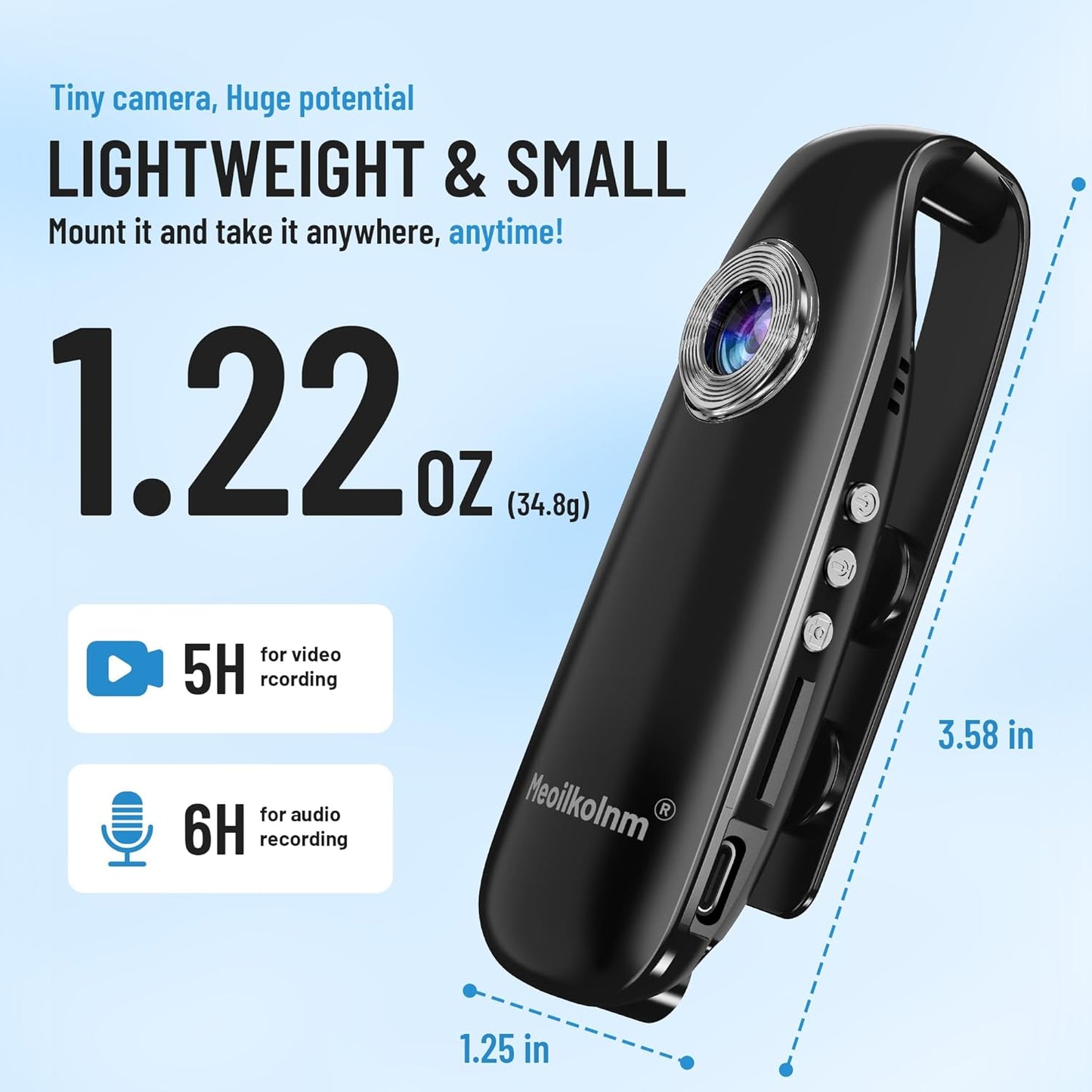 Meoilkolnm 1080P 64GB Mini Body Camera with Audio and Video Recording Motion Detection Video Recorder Wearable POV