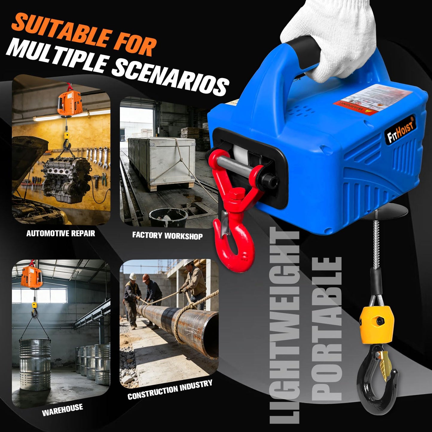 3 in 1 Electric Hoist Winch, 1500W Portable Electric Winch, 1100Lbs with Manual/Wired/Wireless Remote Control, 110V/120V Electric Hoist Crane, 25ft Lifting Height, Suitable for Lifting Towing