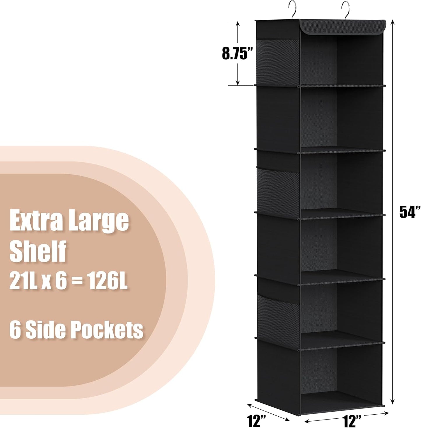 Simple Houseware 6-Shelf Hanging Closet Organizer - Space-Saving Storage Solution, Black