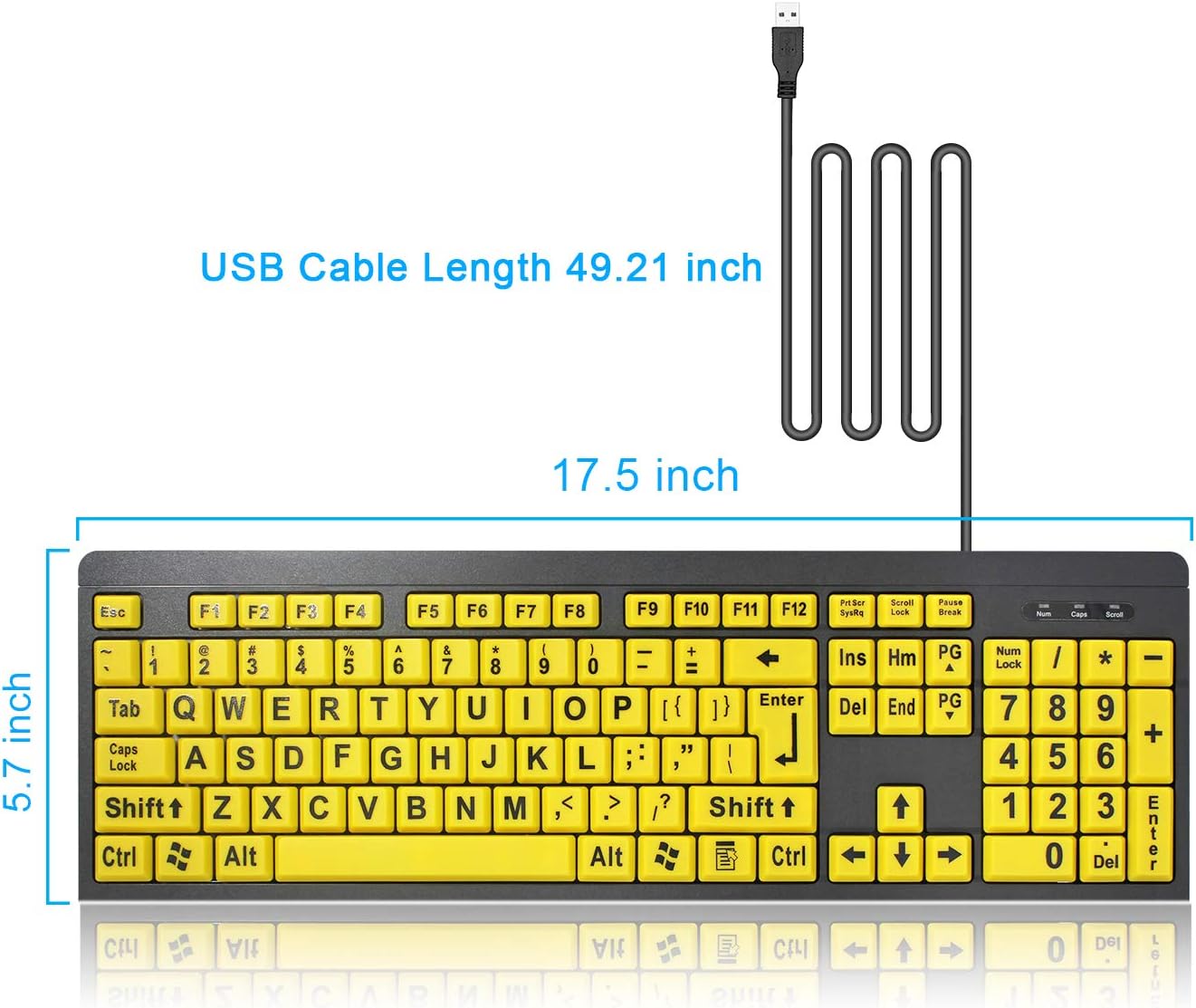 XDL-POWER Large Print Computer Keyboard,Wired USB Keyboard High Contrast Big Print Letter with Yellow Keys High