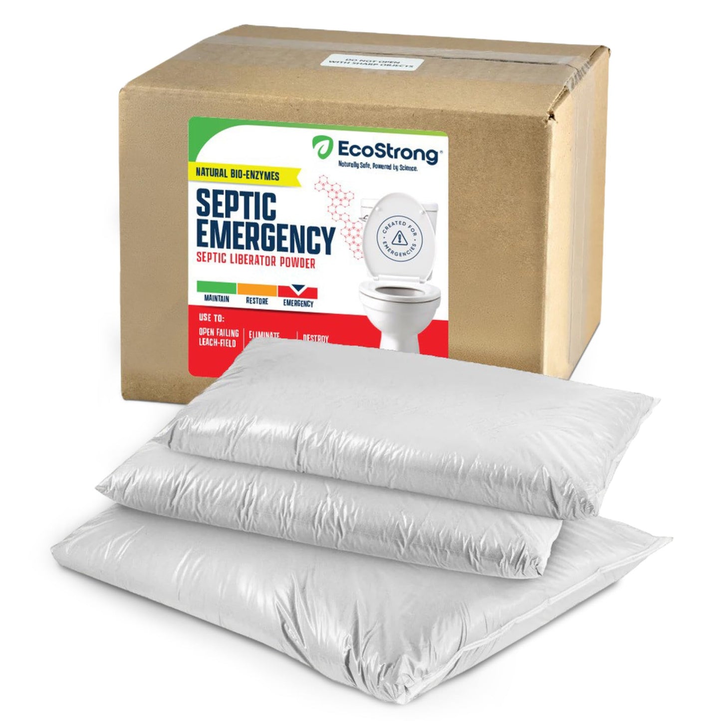 EcoStrong Septic Tank Shock Treatment | Bio Enzyme Septic Safe |Clears Leach & Drain Fields, Dissolves Organic Solids, Grease, Hair - Drain Deodorizer | Contains 3 Dissolvable Packs