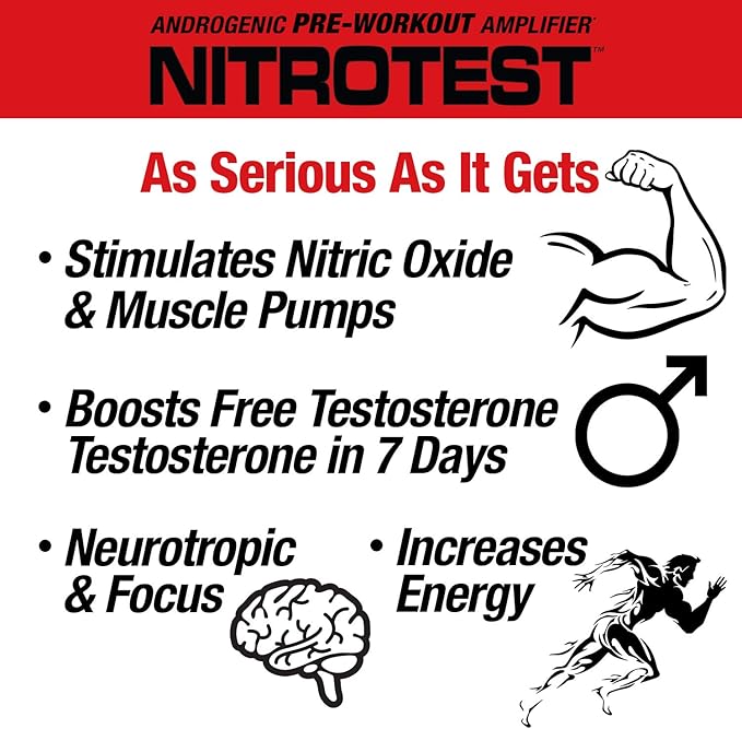 MuscleMeds Nitrotest Pre-Workout Supplement Drink, Boost Nitric Oxide, Testosterone, Watermelon, 30 Servings, 1.03 Pound, 1 Count