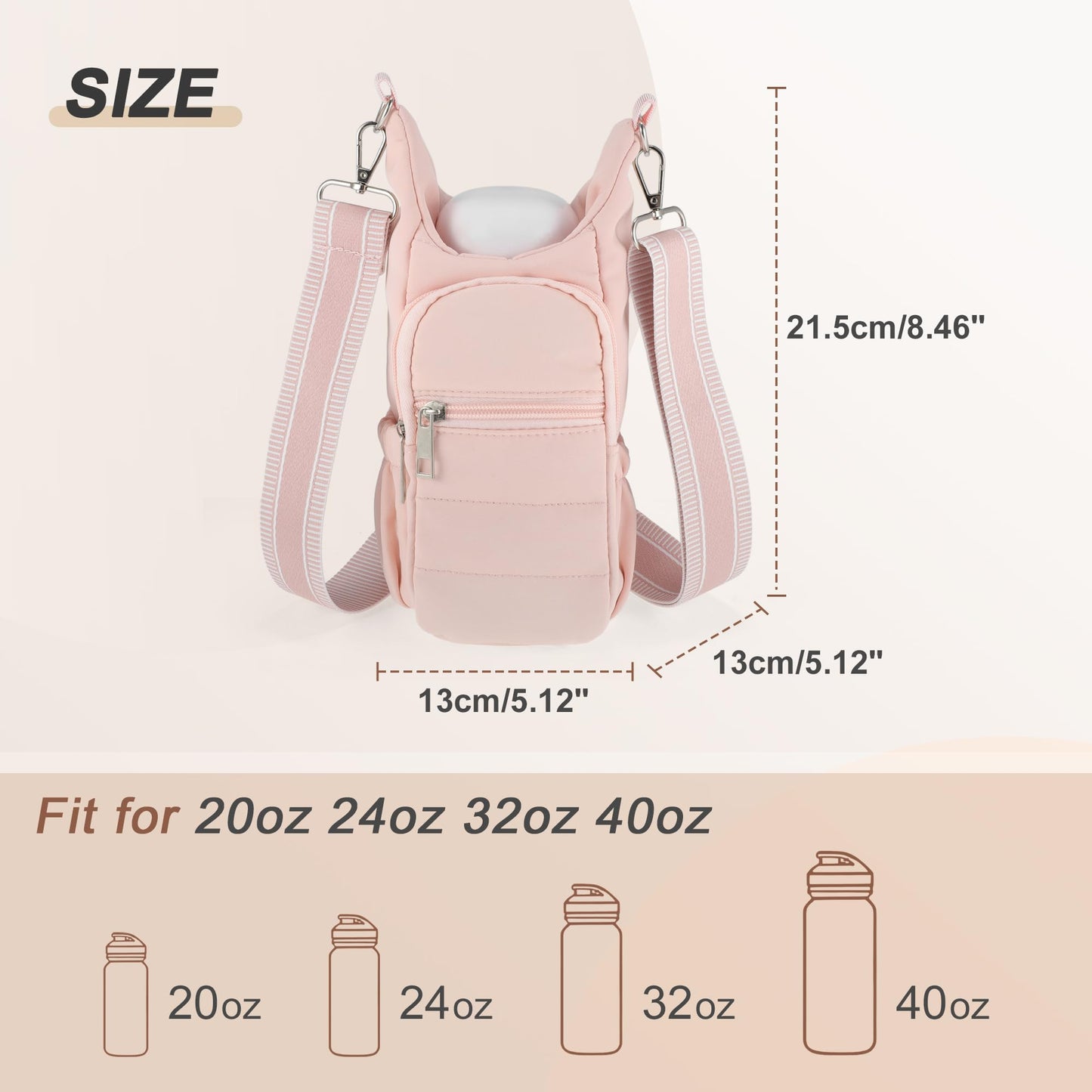 CAPASTEC Water Bottle Carrier Bag, Water Bottle Holder with Adjustable Strap, for Hiking, Cycling, Pink