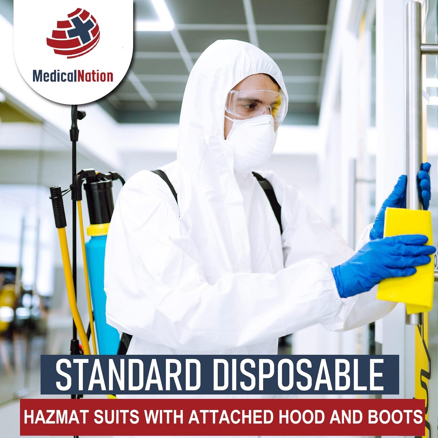 Medical Nation Hazmat Suits Disposable | 25 Pack | Protective Coveralls with Attached Hood and Boots | Heavy Duty Full Body Painters Suit for Adults - Breathable & Water Resistant | Extra Large