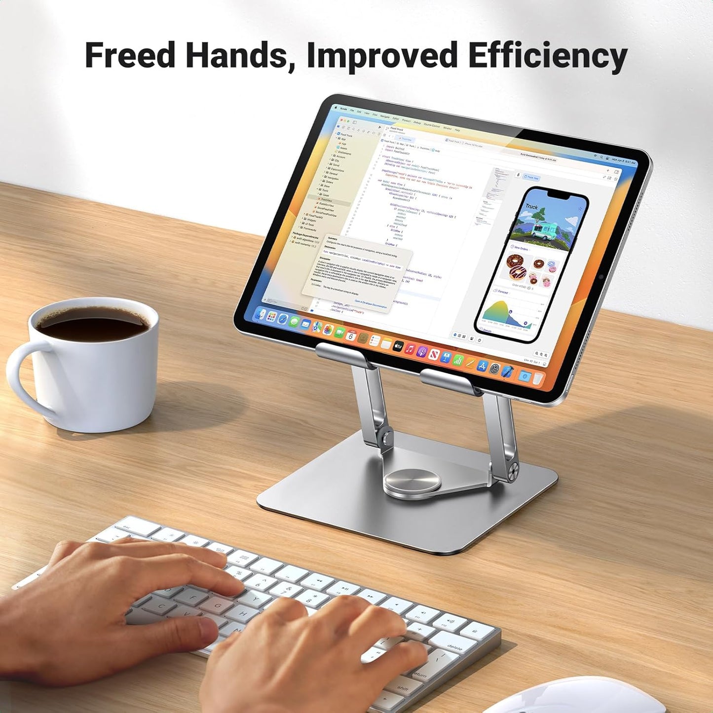 UGREEN 360 13 12 11 5 4 3 Tablet Stand Holder for Desk with Rotating Base Aluminum Dual Rod Support Adjustable Home