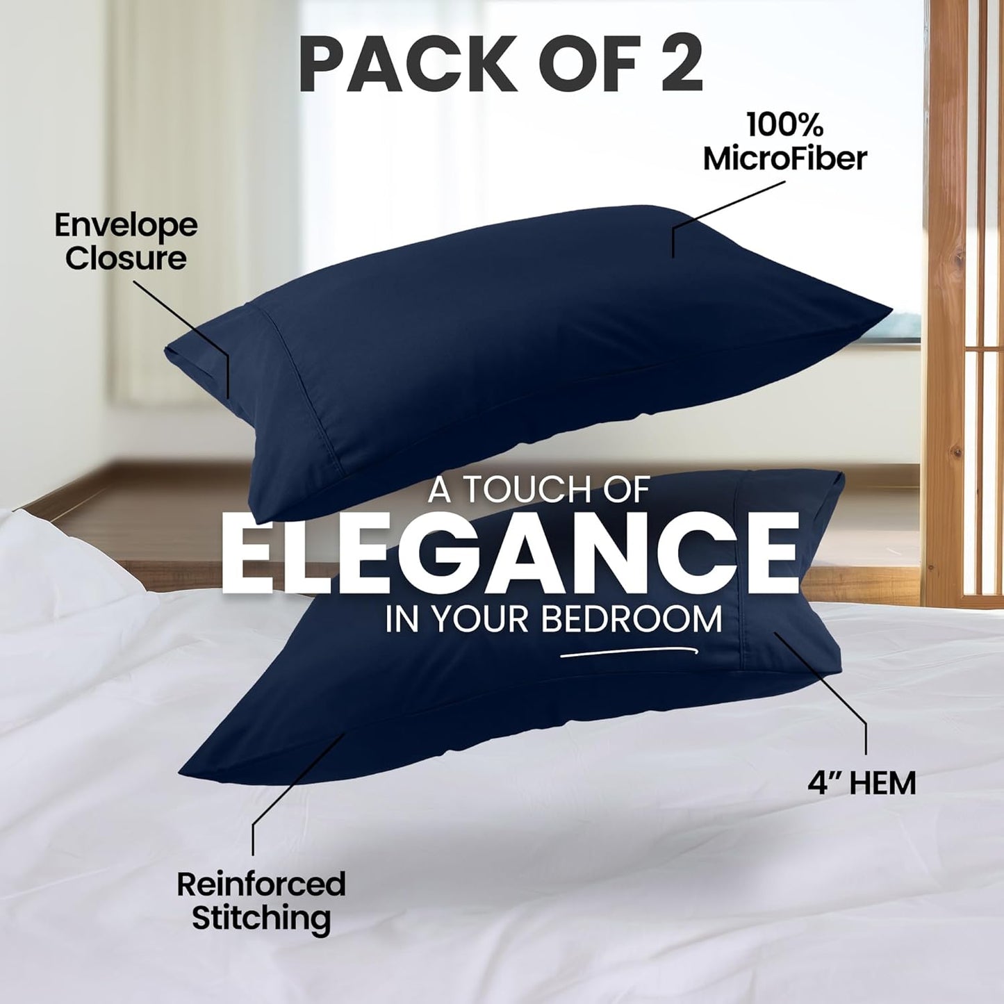 Utopia Bedding King Pillow Cases - Soft Brushed Microfiber - Fade Resistant | 20 x 40 Inches, Navy - 2 Pack