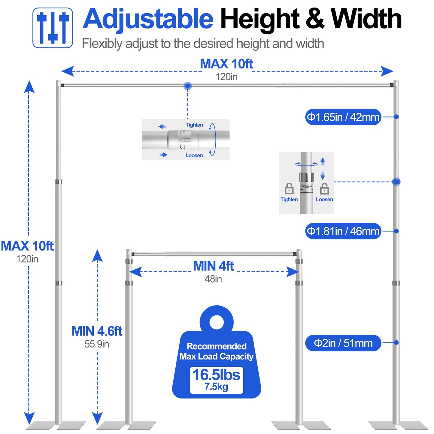 FUDESY Pipe and Drape Stand Kit, 10x10ft Heavy Duty Adjustable Metal Backdrop Frame for Photography, Wedding Parties, Decoration
