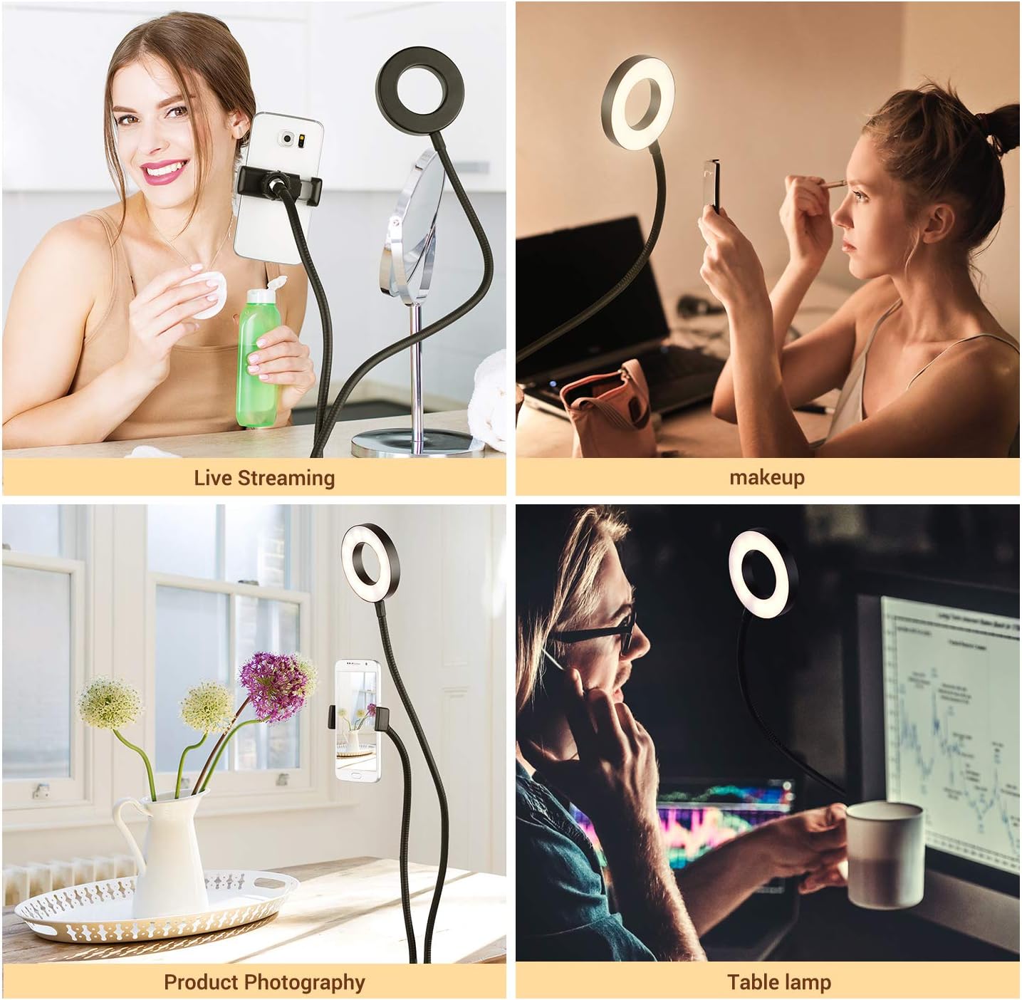 Andoer 3.5in 3 Webcam Light Stand Clip-On Mini USB Ring Light Lighting Modes Adjustable Flexible Arms Design with Phone