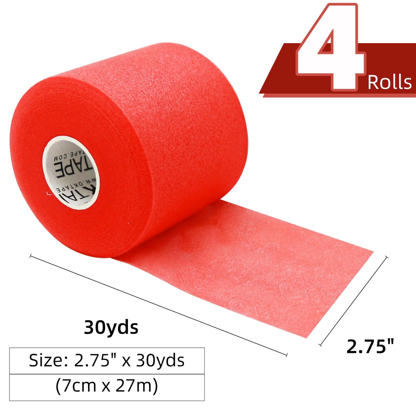 OK TAPE Pre Wrap Tape (4-Rolls, 120 Yards) - Athletic Foam Underwrap for Sports, Protect for Ankles Wrists Hands and Knees, 2.75 Inches - Red