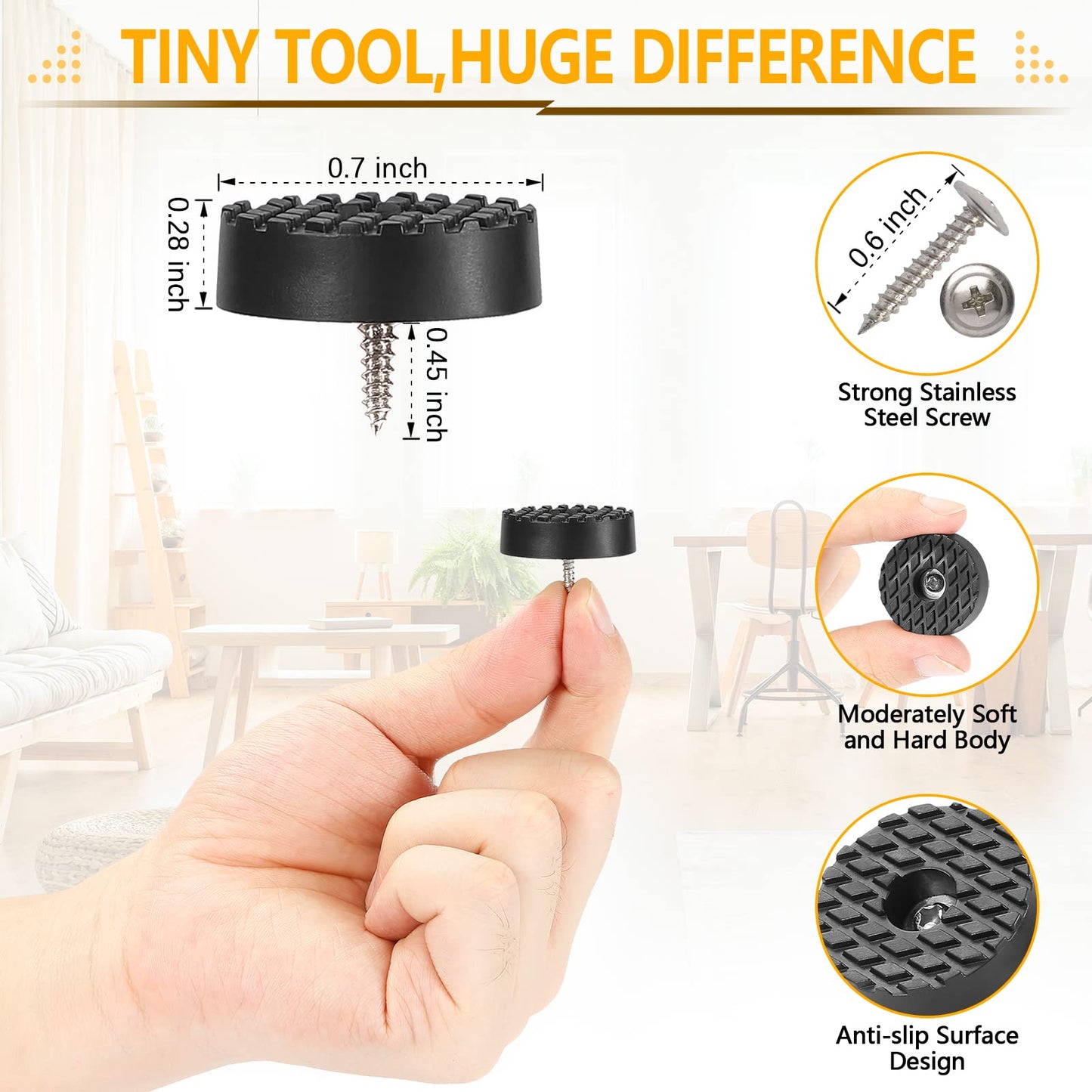Screw On Rubber Feet for Furniture - 32PCS Black (0.7, 0.95, 1.25 In For Option) Anti Slip Floor Protector for Chair Leg, Heavy Duty Screw Feet, Furniture Pad for Hardwood Floor, Durable Rubber Bumper