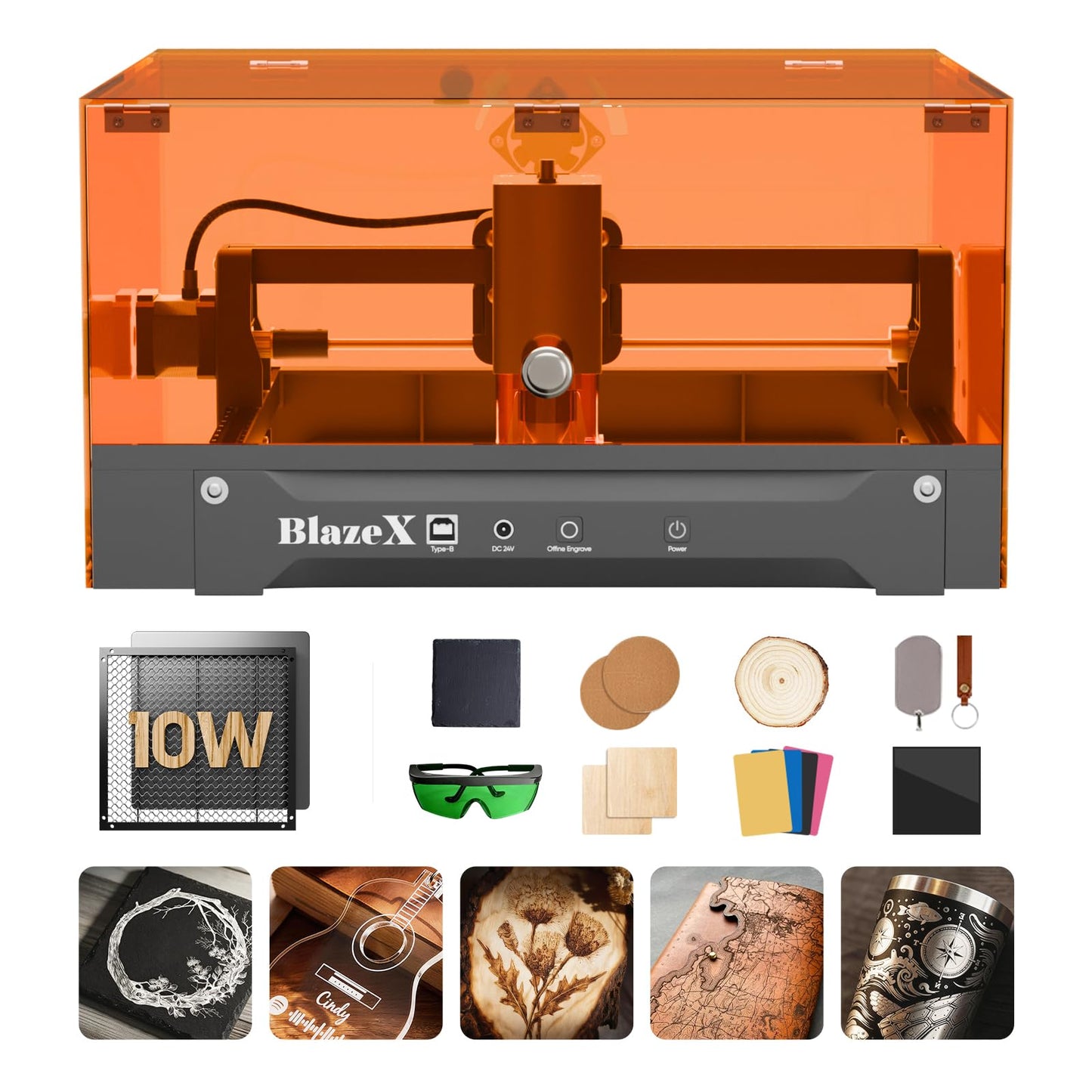 BlazeX M3 10W Laser Engraver Machine, 0.01mm Ultra-precision Laser Cutter and Engraver Machine for Wood Metal Glass Leather, Beginner-Friendly, with Enclosure Honeycomb Engraving Materials, Class 1