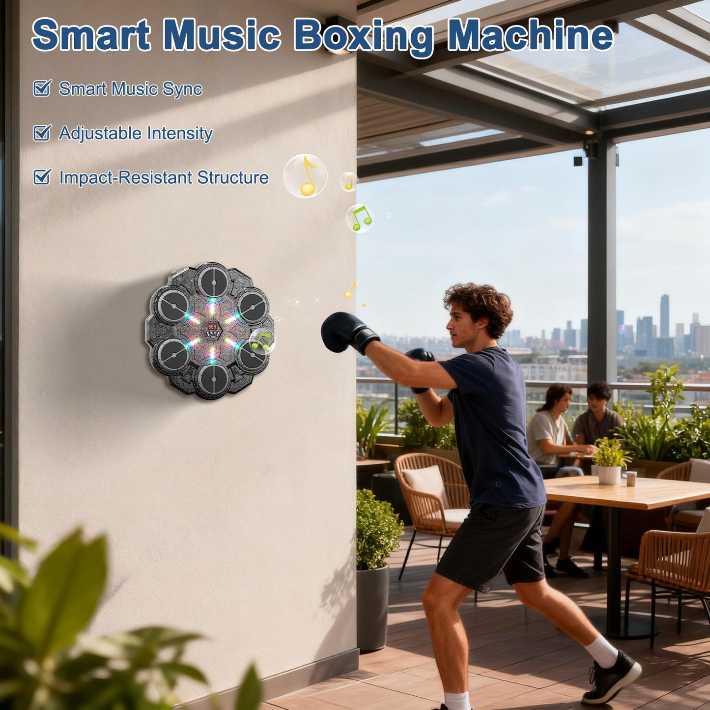 FINLALO Interactive Music Boxing Machine - Dynamic Light/Sound Sync Punching Trainer for Adults/Kids | 9-Level Adjustable Speed Mode | ABS Wall Mounted Boxing Equipment for Indoor Fitness (Black)