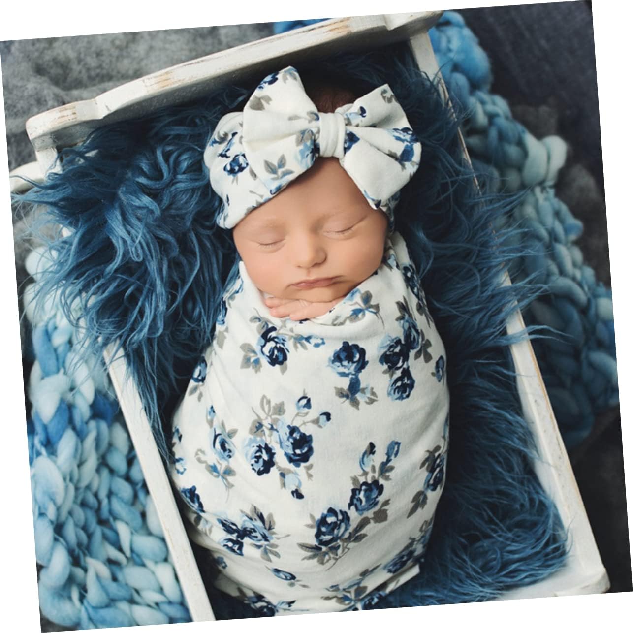 TAKESH 2 Sets DIXII Hair Band Receiving Blanket Newborn boy Clothes Floral Suit Photo Props Swaddle wrap Infant