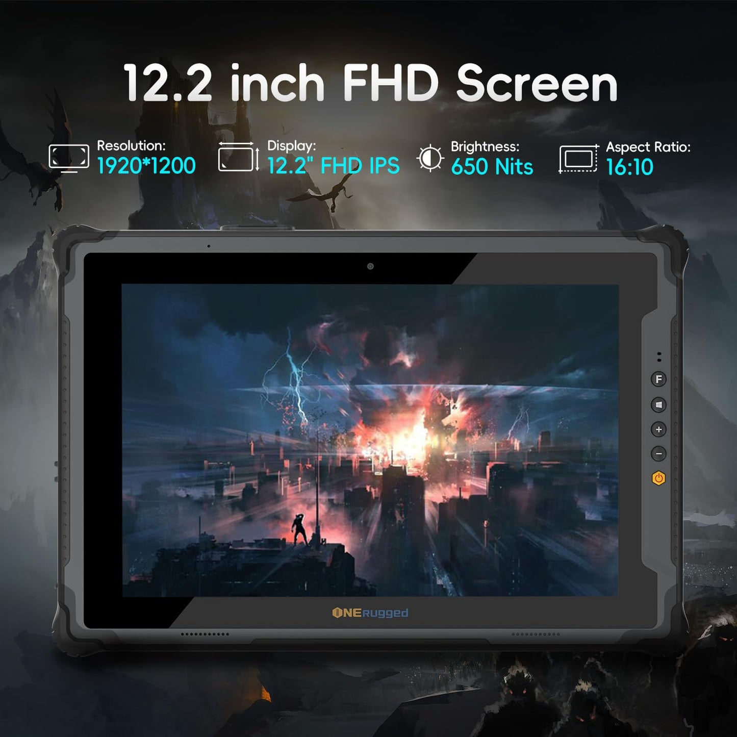ONERugged Rugged Tablet M20J, 12.2 inch Windows 11 Pro Tablet, 8GB+128GB, N5105 CPU, IP65 Waterproof, Dual Batteries, Industrial Outdoor Work PC w/ 8MP+5MP Camera, 4G LTE/WiFi/BT 5.0/NFC-Gray