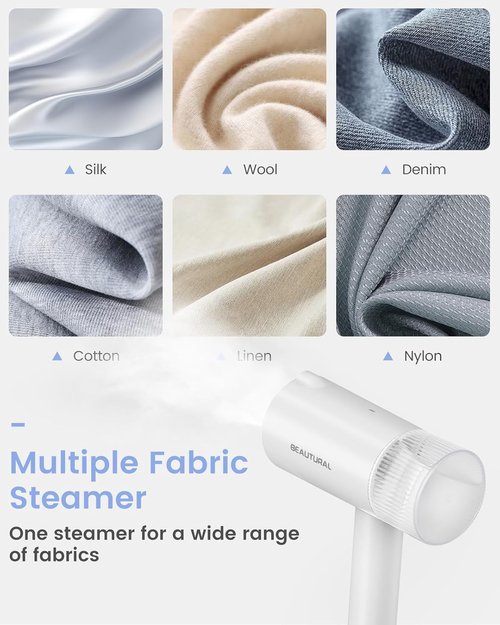 Beautural Portable Clothes Steamer - Fast 30s Heat-Up, Handheld & Foldable Design, White