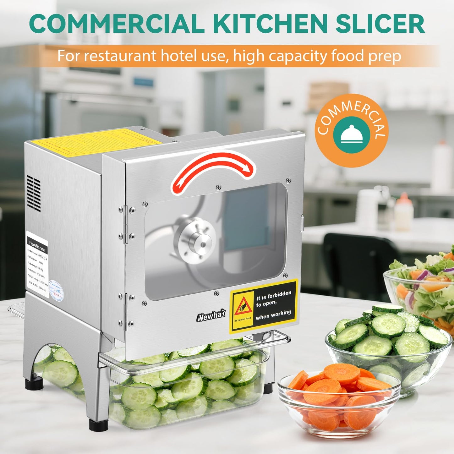 Newhai Commercial Vegetable Slicer 200W Automatic Slicing Machine with Conveyor Belt Adjustable Thickness 400LB/H Electric Veggie Fruit Slicer for Spring Onion Celery for Restaurant Hotel Kitchen