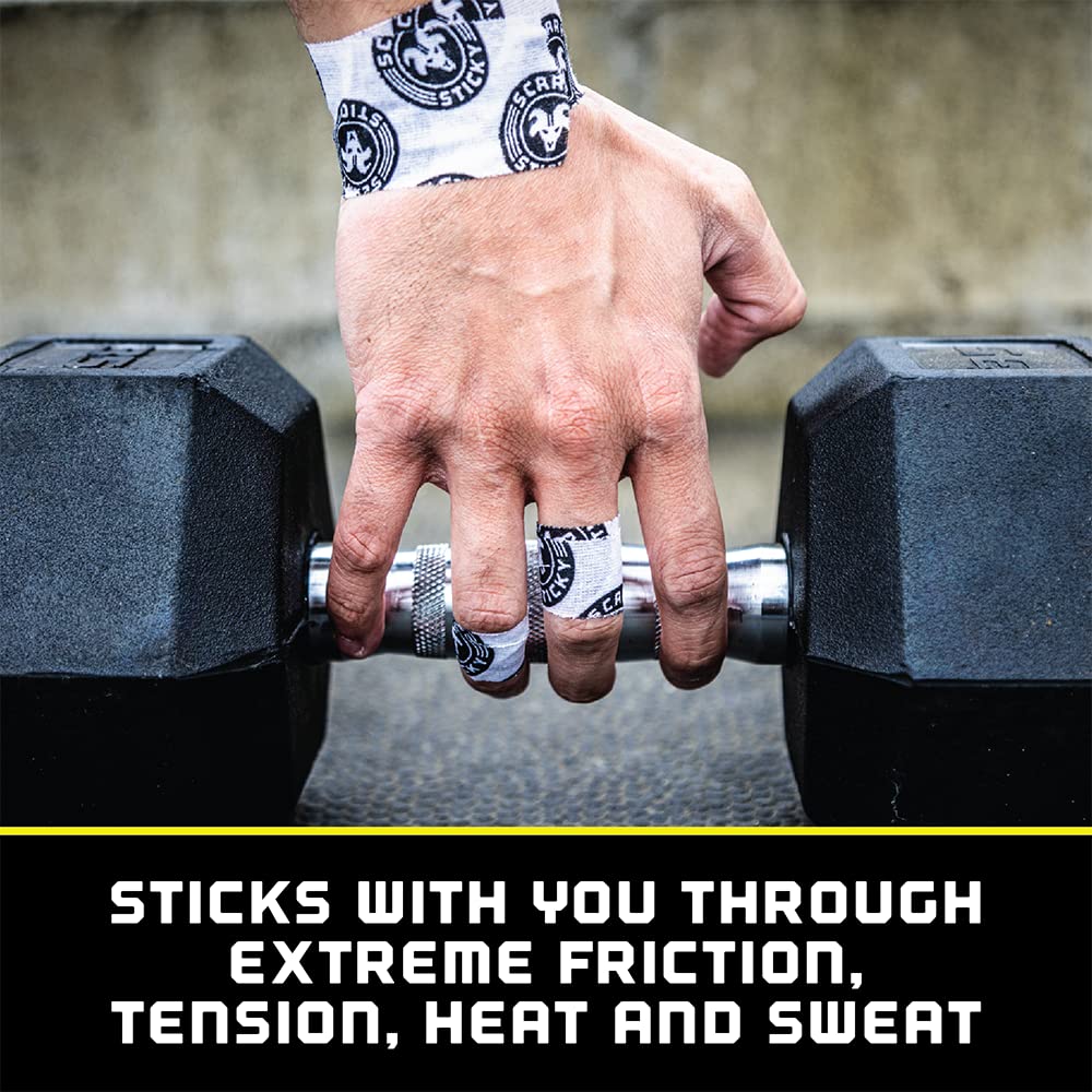 Scary Sticky Premium Athletic Tape, Ultra-Sticky Thumb, Finger & Wrist Tape for Weightlifting, Hook Grip & Cross Workout, Cotton, Latex-Free, 10 Yards, Black & Yellow, 1 Roll