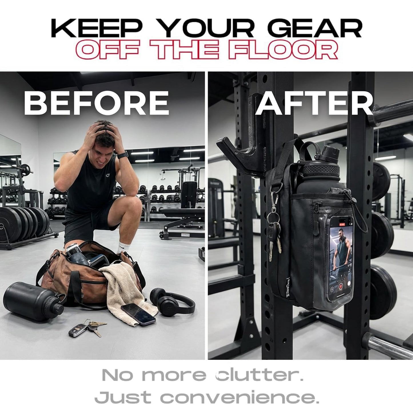 EC Ecoclasp Magnetic Gym Bag Water Bottle Holder Small Bag for Men, Gym Gifts, 11LB Strong Grip Waterproof 900D with Towel Accessories