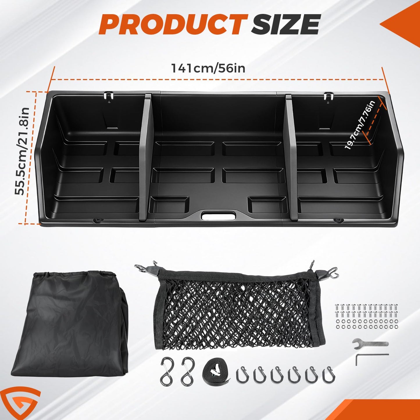 GEARLAST 56 inch Truck Bed Cargo Box, Truck Bed Organizers and Storage,Truck Bed Storage System with Isolation Netting and Tarpaulin, Tailgate-slide Design for Effortless Loading/Unloading