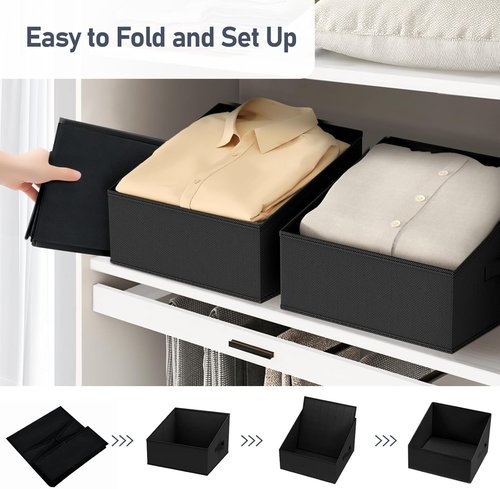DIMJ Closet Storage Bins - 10 Pack Fabric Baskets for Shelves | Collapsible Organizer with Handles