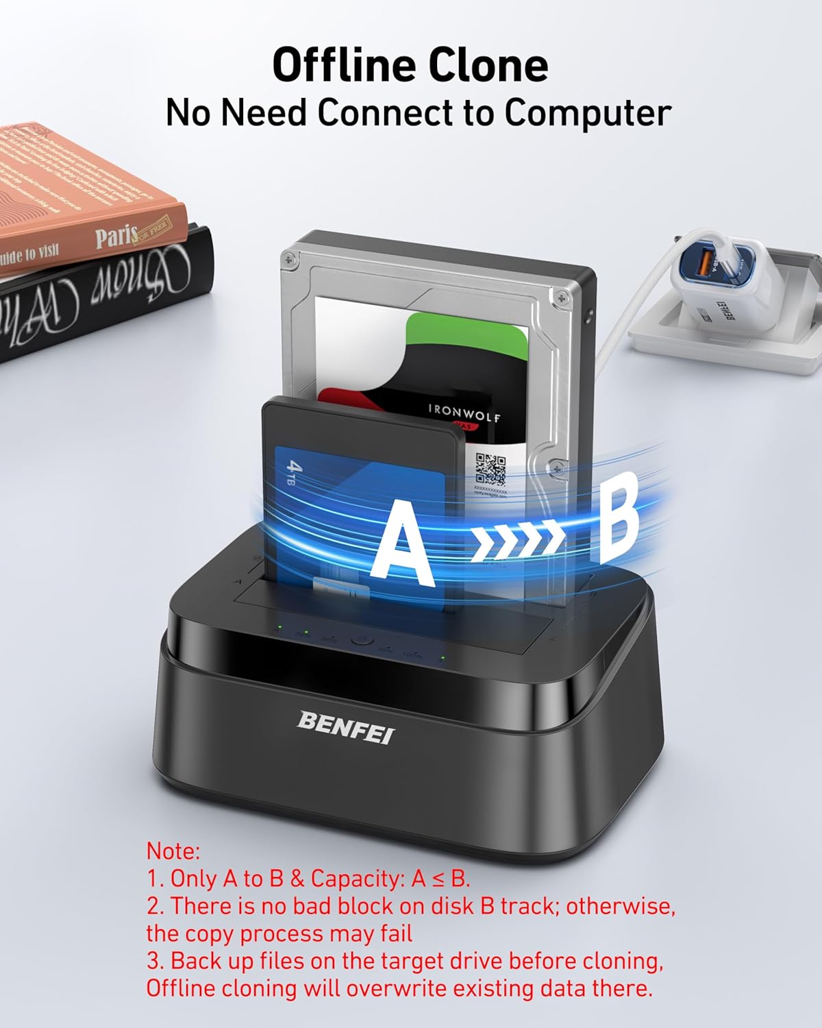 BENFEI 2.5/3.5" 5Gbps Hard Drive Docking Station with UASP Offline Clone Function, USB C Dual Bay Dock for HDD SSD, Up