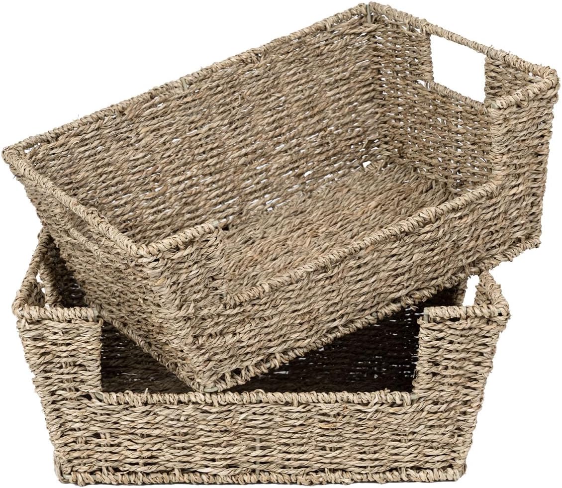 StorageWorks Wicker Storage Basket - Stackable Seagrass Baskets for Pantry Organization | 2-Pack