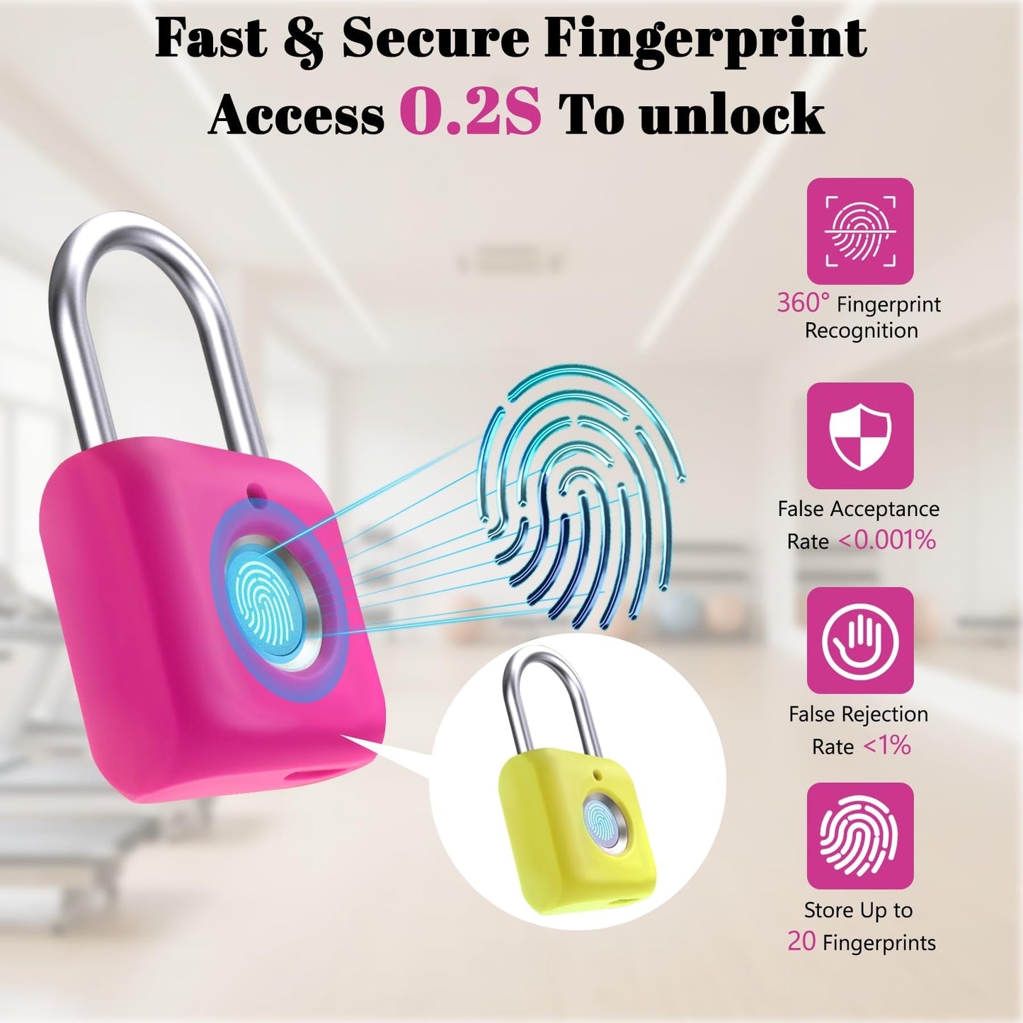 UMIKSMART Biometric Fingerprint Padlock with Silicone Cover, Smart Keyless USB Rechargeable Security Lock for Gym Locker, Gate, Fence, Cabinet