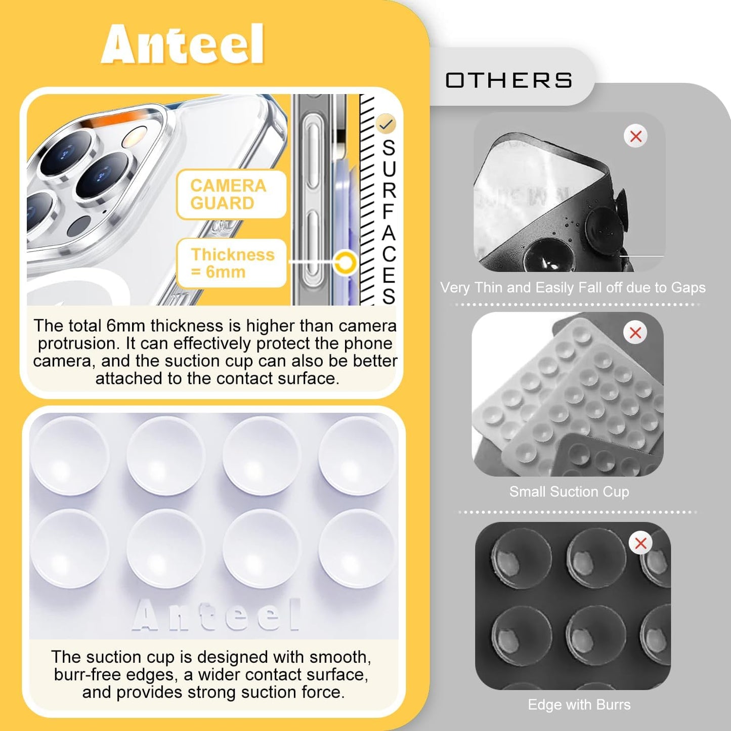 Anteel 4 Pack 2026 2.28"x3.46" Silicone Suction Phone Case Adhesive Mount, Upgraded Thickened & Enhanced Suction Power